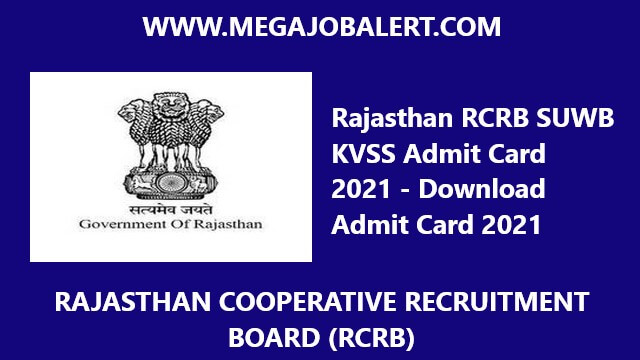 Rajasthan RCRB SUWB KVSS Admit Card 2021