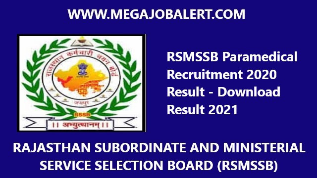 RSMSSB Paramedical Recruitment 2020 Result – Download Result 2021