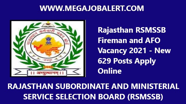 Rajasthan RSMSSB Fireman and AFO Vacancy 2021