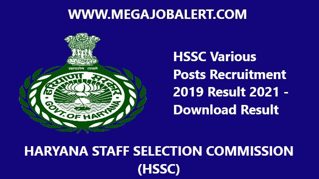 HSSC Various Posts Recruitment 2019 Result 2021