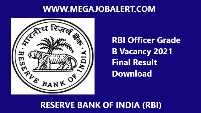 RBI Officer Grade B Vacancy 2021 Final Result
