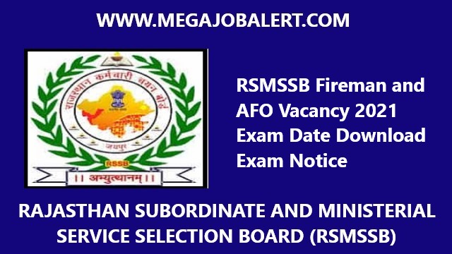 RSMSSB Fireman and AFO Vacancy 2021 Exam Date