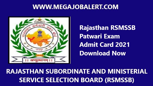 Rajasthan RSMSSB Patwari Exam Admit Card 2021