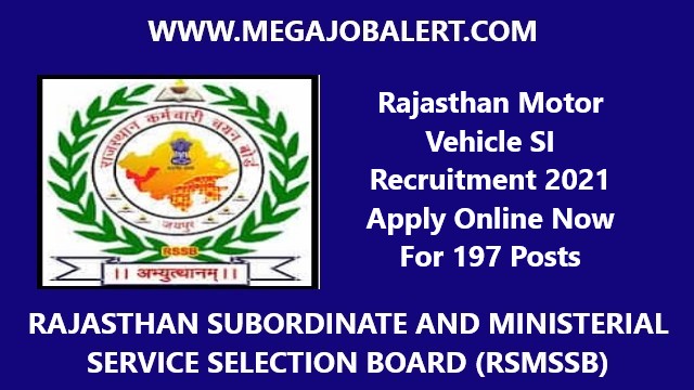 Rajasthan Motor Vehicle SI Recruitment 2021