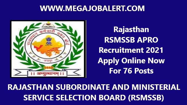 Rajasthan RSMSSB APRO Recruitment 2021