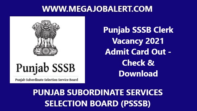 Punjab SSSB Clerk Vacancy 2021 Admit Card